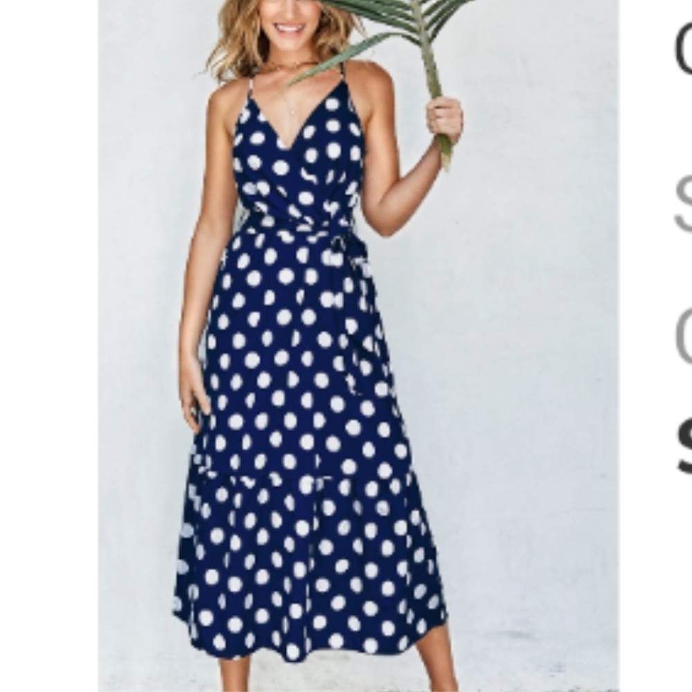 New Navy and White Polka dot Summer Dress